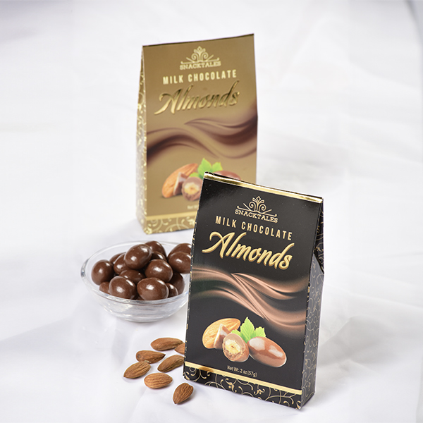 Snacktales Milk Choc Almonds Black 2 oz/57g - SAKSCO Gourmet
