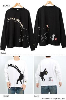 ラミ＆アール Lが飛んでった？ゆったりロンT LIN AL-75089 黒猫 ねこ