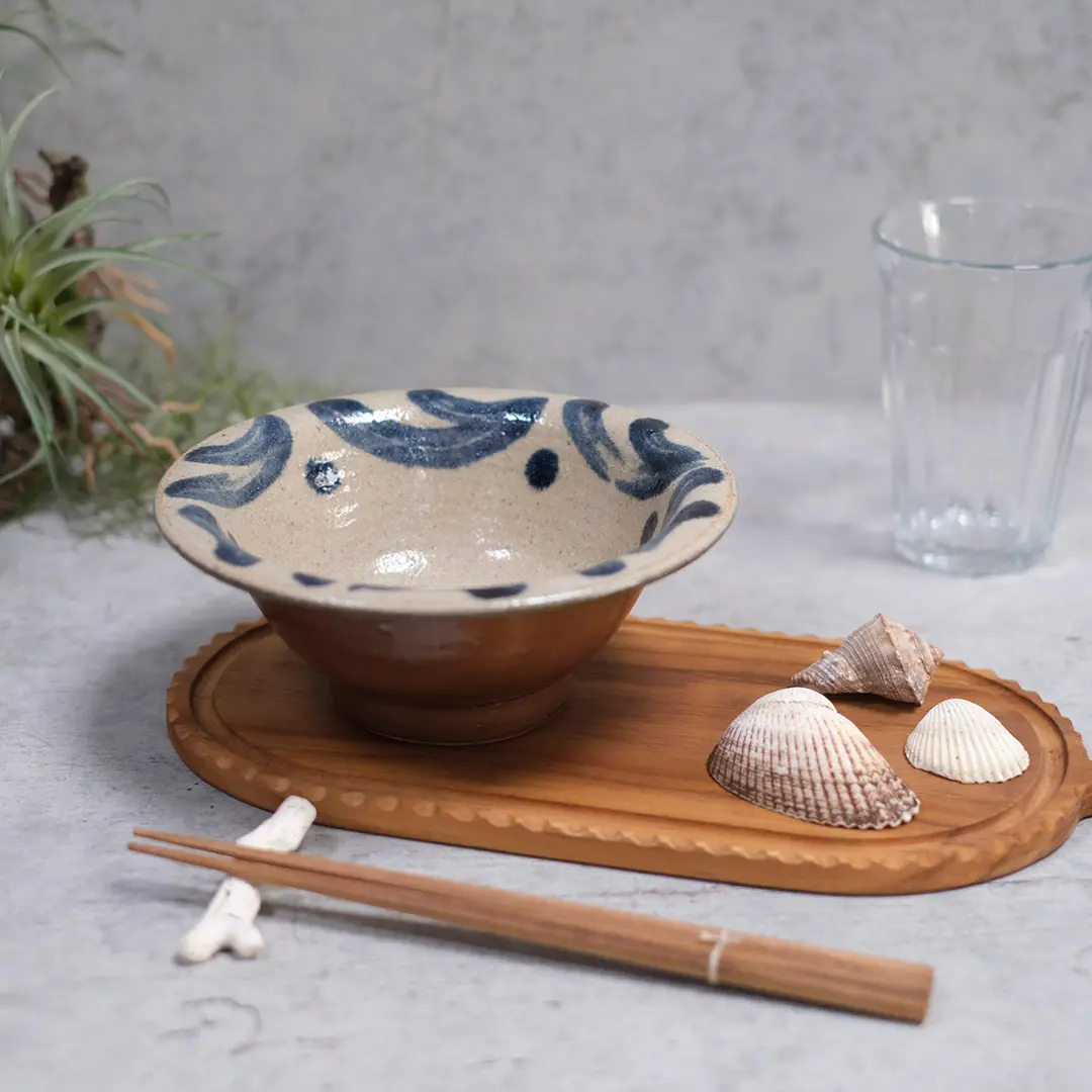 やちむん 沖縄 宮城正享 6寸 18cm ワンブー 茶色 どんぶり 読谷村北窯