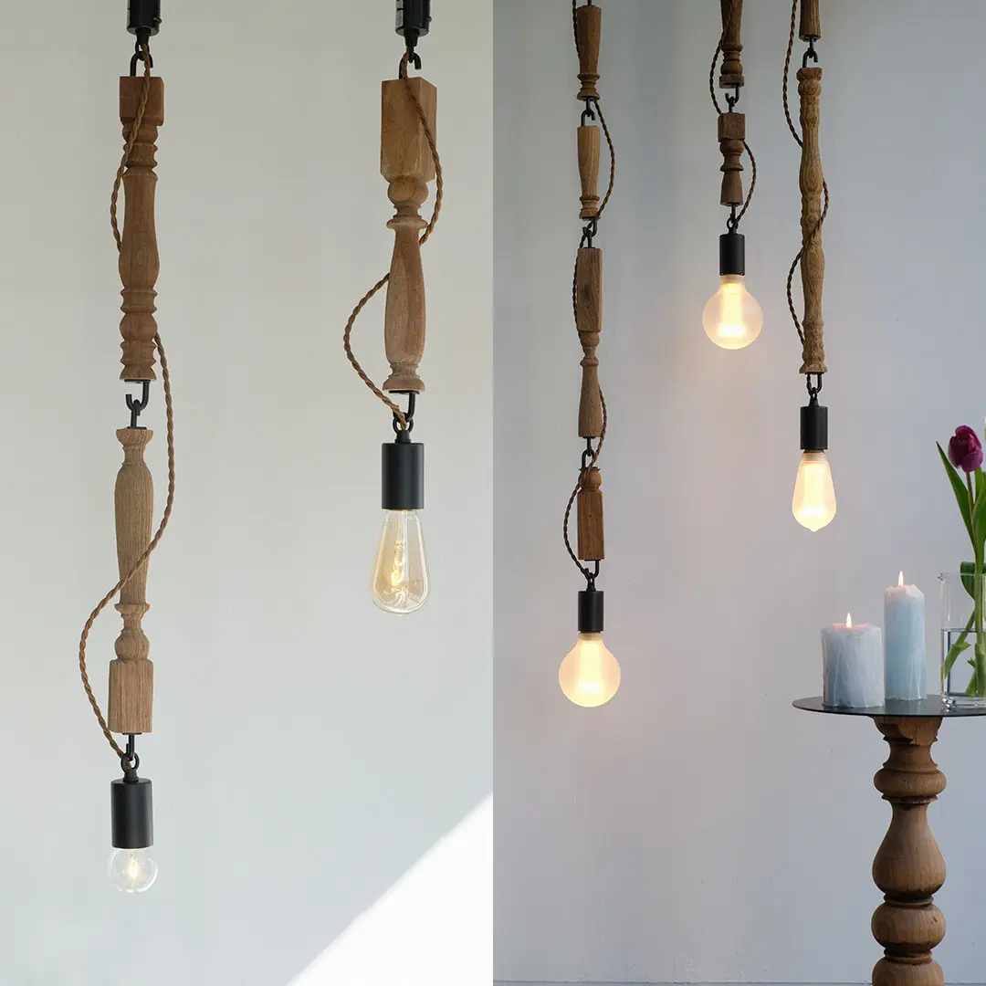 古材のウッドスピンドルペンダントライト S(電球別売り)の通販MALTO
