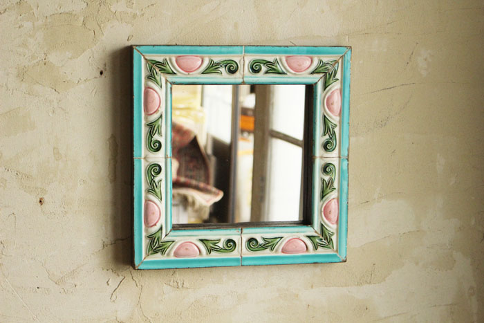 ヴィンテージタイル壁掛けミラー 大正レトロな鏡/アンティーク家具