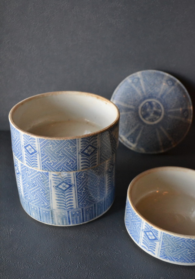 Anntique Sam's Collection 染付印判お重 紗綾形文様