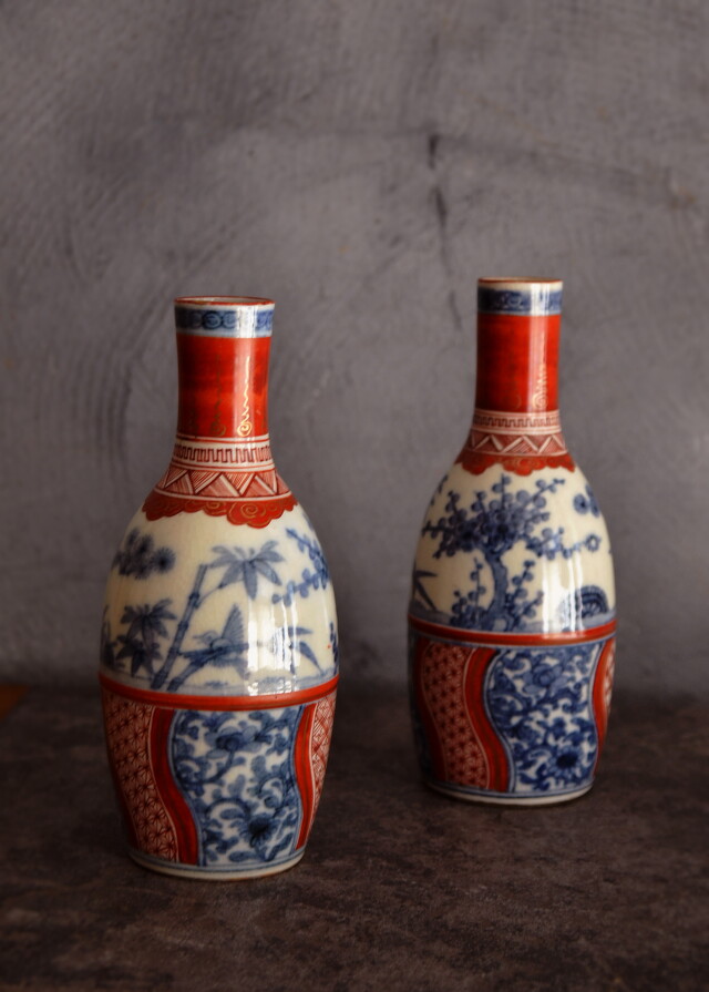 九谷金襴手徳利 徳利 時代徳利 色絵 花瓶 金襴手 雛道具 骨董 1対