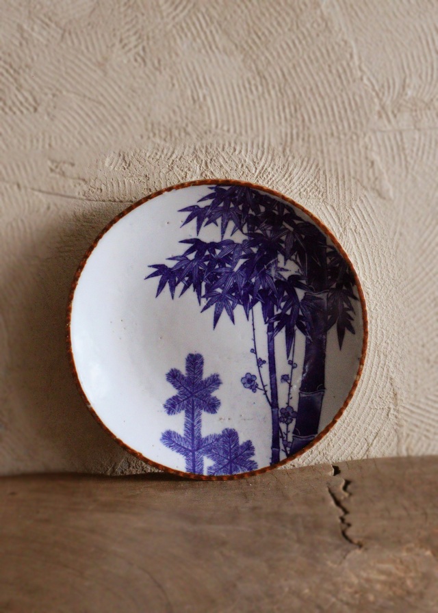 印判染付皿 松竹梅 24.5cm イゲ皿 ワンプレート 飾り皿 1枚