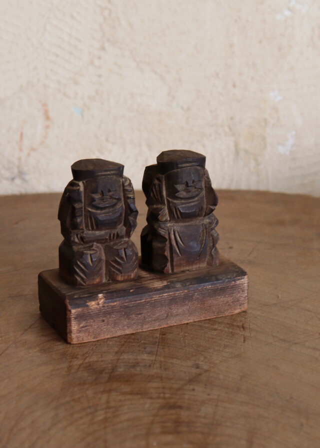 小さな恵比寿大黒像 木彫 福神様 豆仏 Antique Sam's Collection