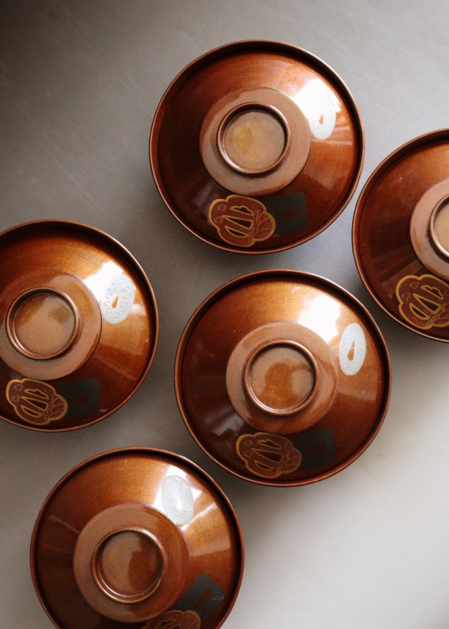 刀鍔蒔絵 梨地碗 蒔絵漆椀5客 蒔絵椀 漆器 煮物椀 吸物椀Antique Sam's