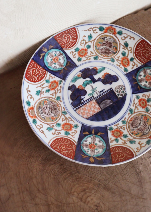 染錦色絵大皿 色絵大皿 オードブルプレート 飾り皿 直径315mm