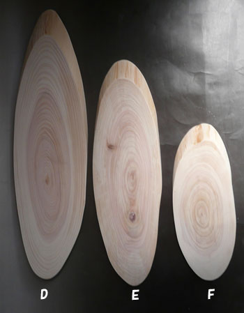 桧丸太のスライス（斜め切り）の製作販売