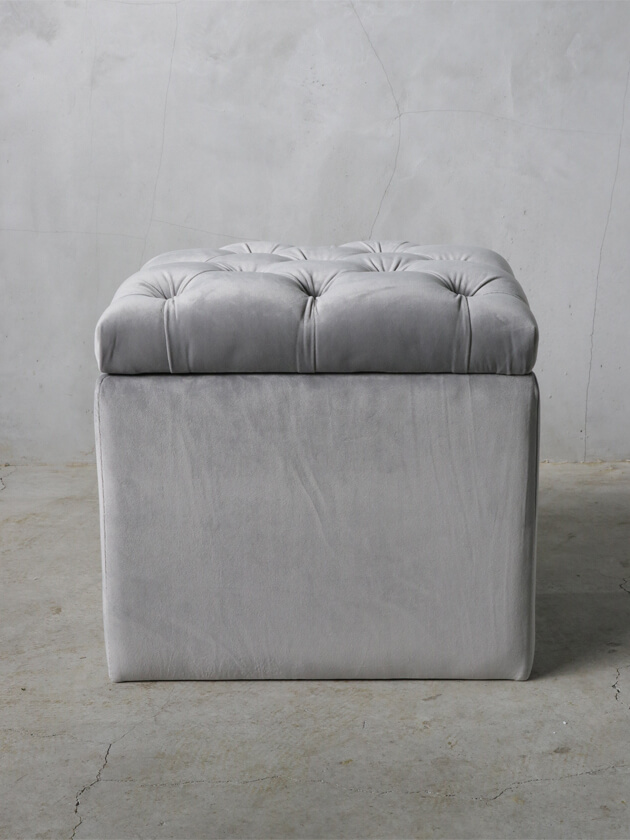 Classicストレージスツールライトグレーベルベット- サラグレース-