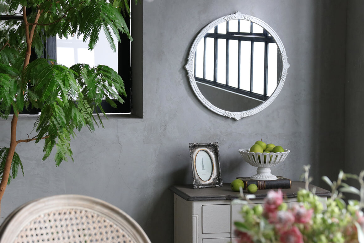 アイアンラウンドミラーFloralサンディホワイト- サラグレース-