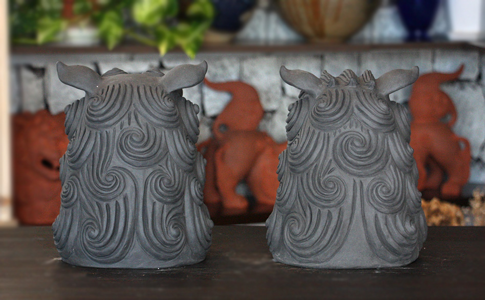 魔除け獅子 ちぶるシーサー 黒双（大） 作 新垣信一