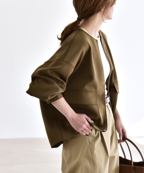 quaranciel:〈洗濯機可能〉ダンボール ノーカラー コンパクト ブルゾン