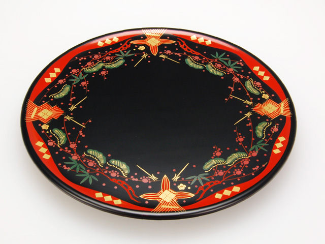 木製本漆塗 白木屋漆器店オンラインショップ＜黒＞ 7.0木皿 会津絵