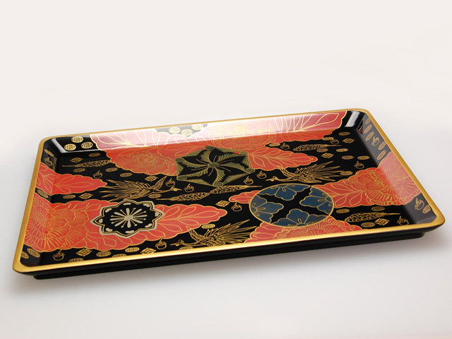 木製本漆塗 白木屋漆器店オンラインショップ＜黒＞13.0 皿形長手盆 錦絵