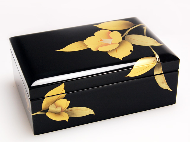 木製本漆塗 白木屋漆器店オンラインショップ＜黒＞7.5宝石箱 椿