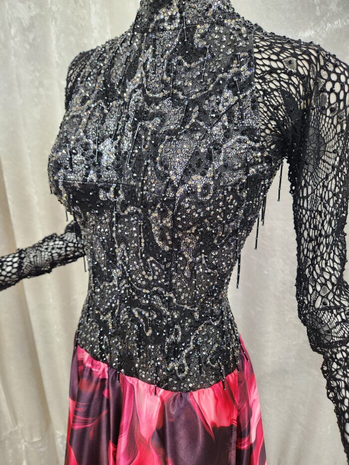 試着・レンタル・購入】社交ダンスドレス ブラックレッド Sサイズ