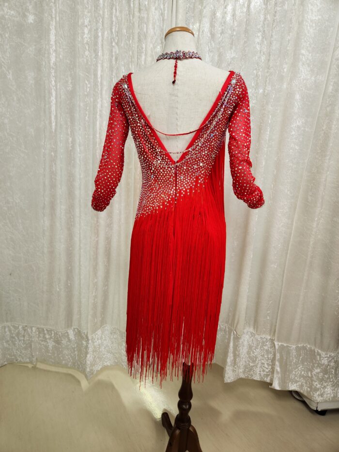 試着・レンタル・購入】社交ダンスドレス 真っ赤 Lサイズ フリンジ