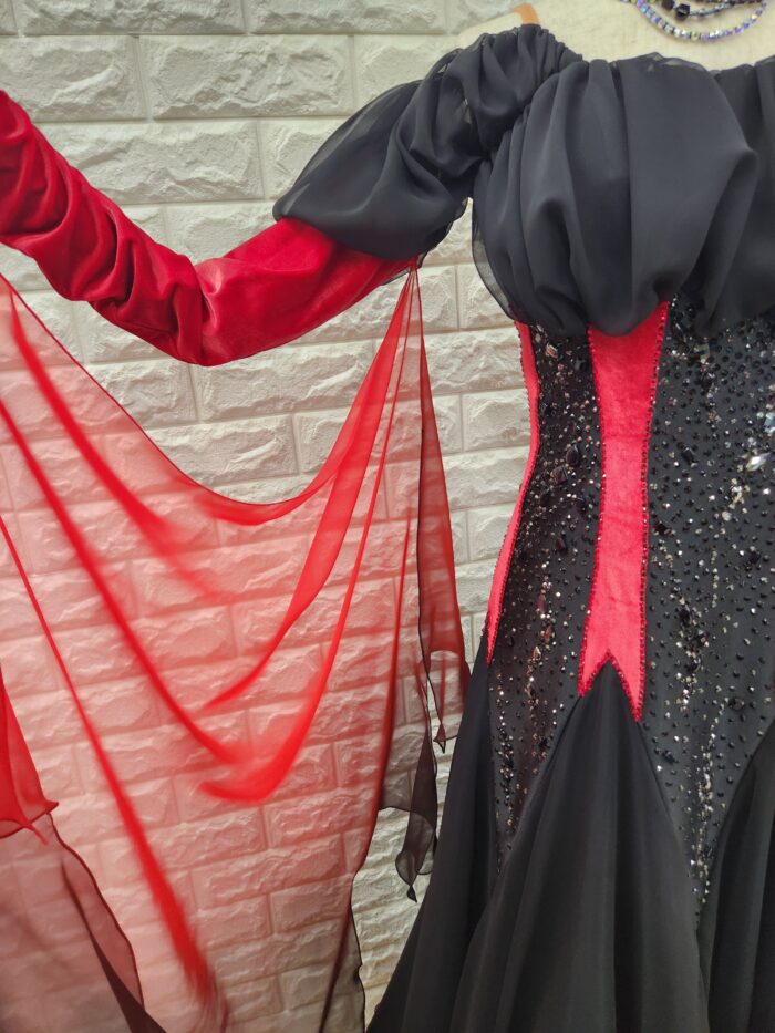 試着・レンタル・購入】社交ダンスドレス Lサイズ 赤黒 スタンダード