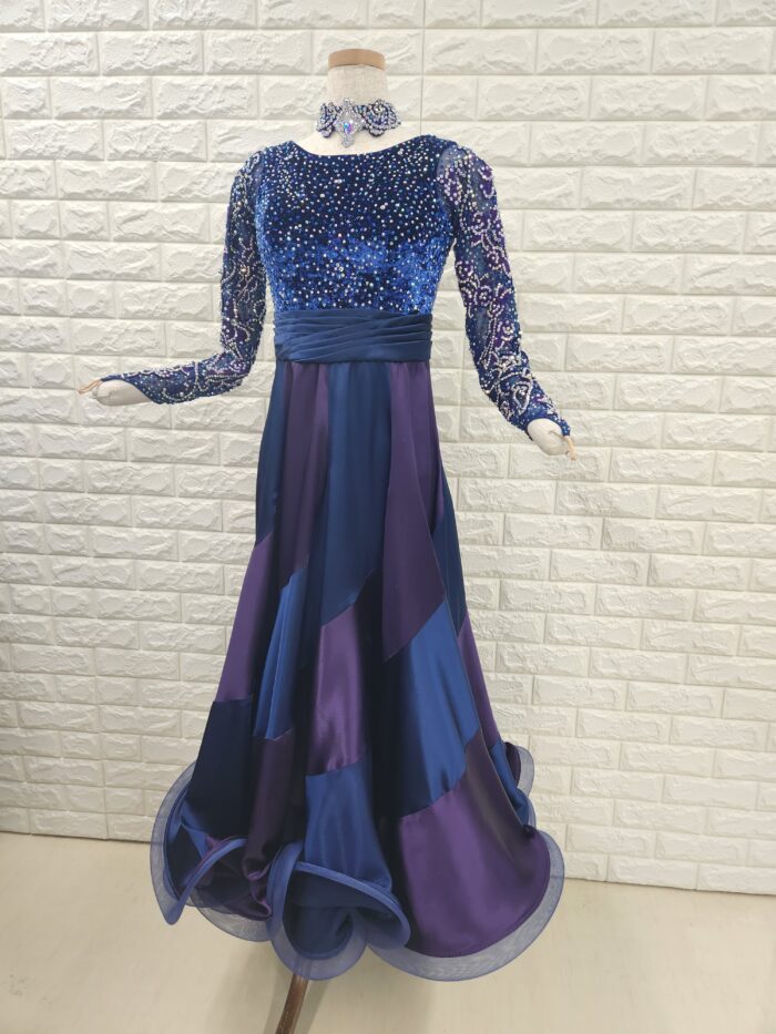 試着・レンタル・購入】社交ダンスドレス ネイビー Lサイズ パソドレス