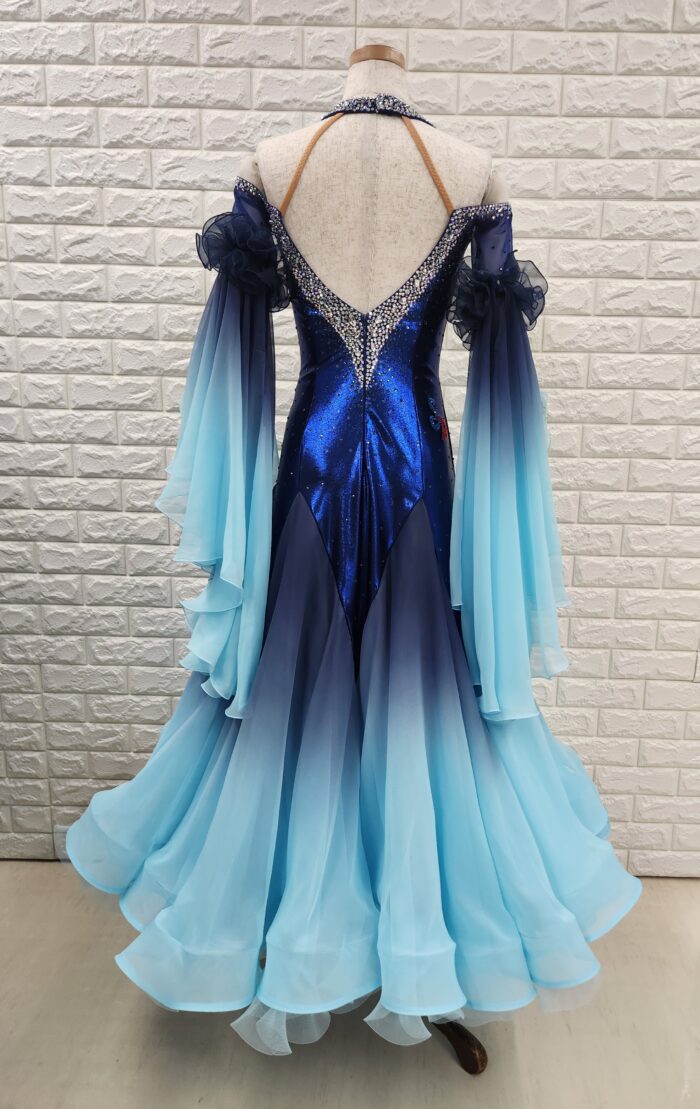 試着・レンタル・購入】社交ダンスドレス SMサイズ ネイビー×ブルー