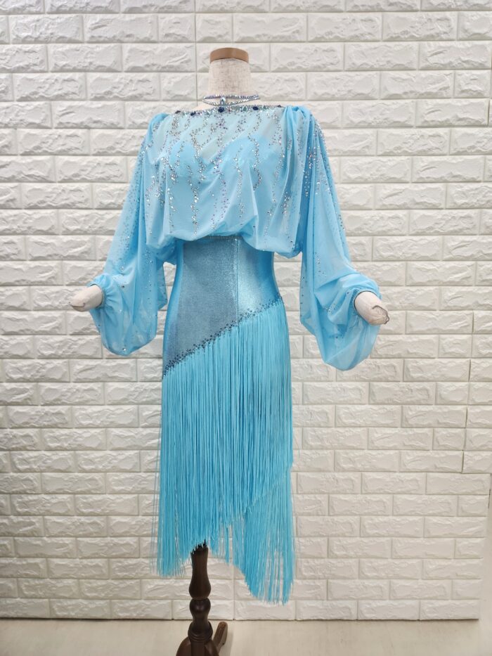 試着・レンタル・購入】社交ダンスドレス Sサイズ うすブルー ラテン