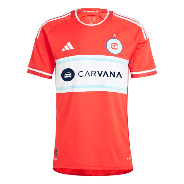 Shop Red Mens Chicago Fire Crew Neck Short Sleeve Soccer Jersey