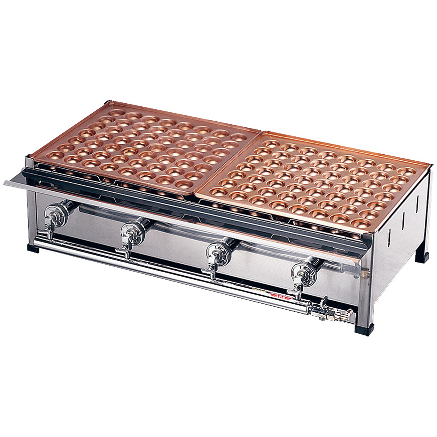 カンダ 銅たこ焼台 4連セット LPガス A 28穴×4枚 - 調理器具のSHOKUBI