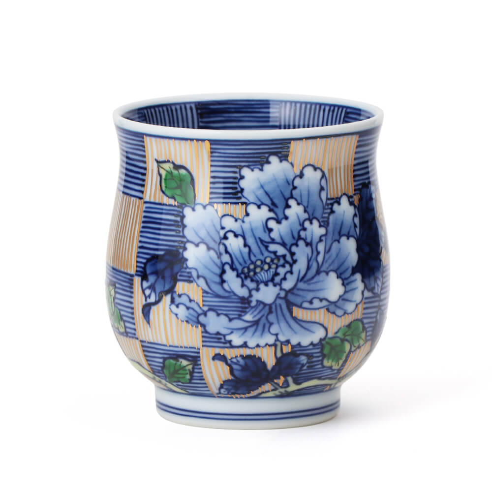 C1-6/源右衛門窯/染付牡丹絵5客組/共箱/蓮華/懐石道具 源右衛門窯 染錦