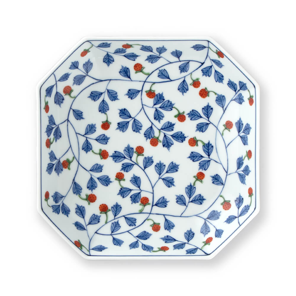 染錦苺絵 (赤) 方皿 ｜ 有田焼の源右衛門窯公式オンラインショップ