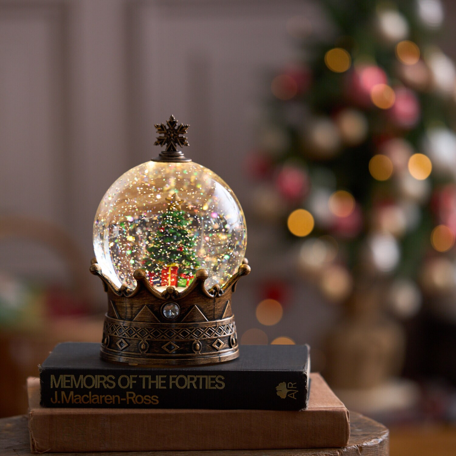 ライトアップで きらきら光る スノーイング アンティーク調 ボール型