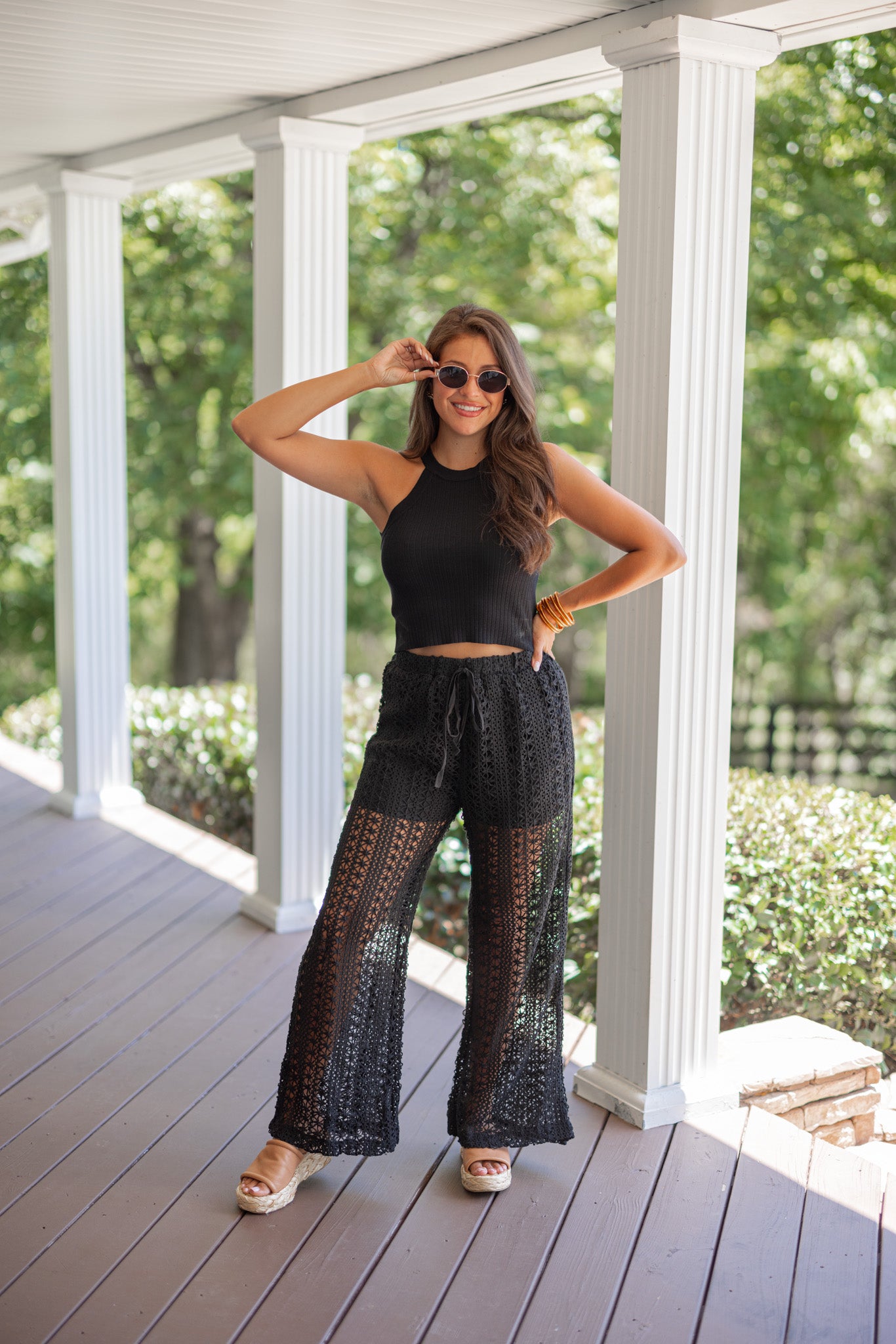 Black Crocheted Wide Leg Palazzo Pants | Purple Door Boutique | GA
