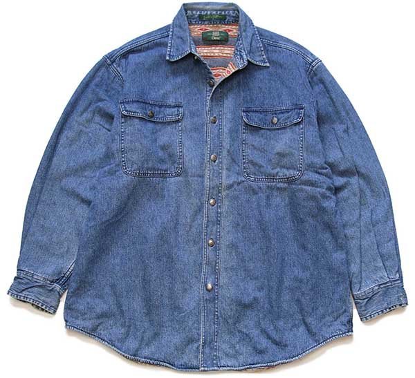 90s ORVISオービス ネイティブ柄 ネルライナー デニムシャツ L