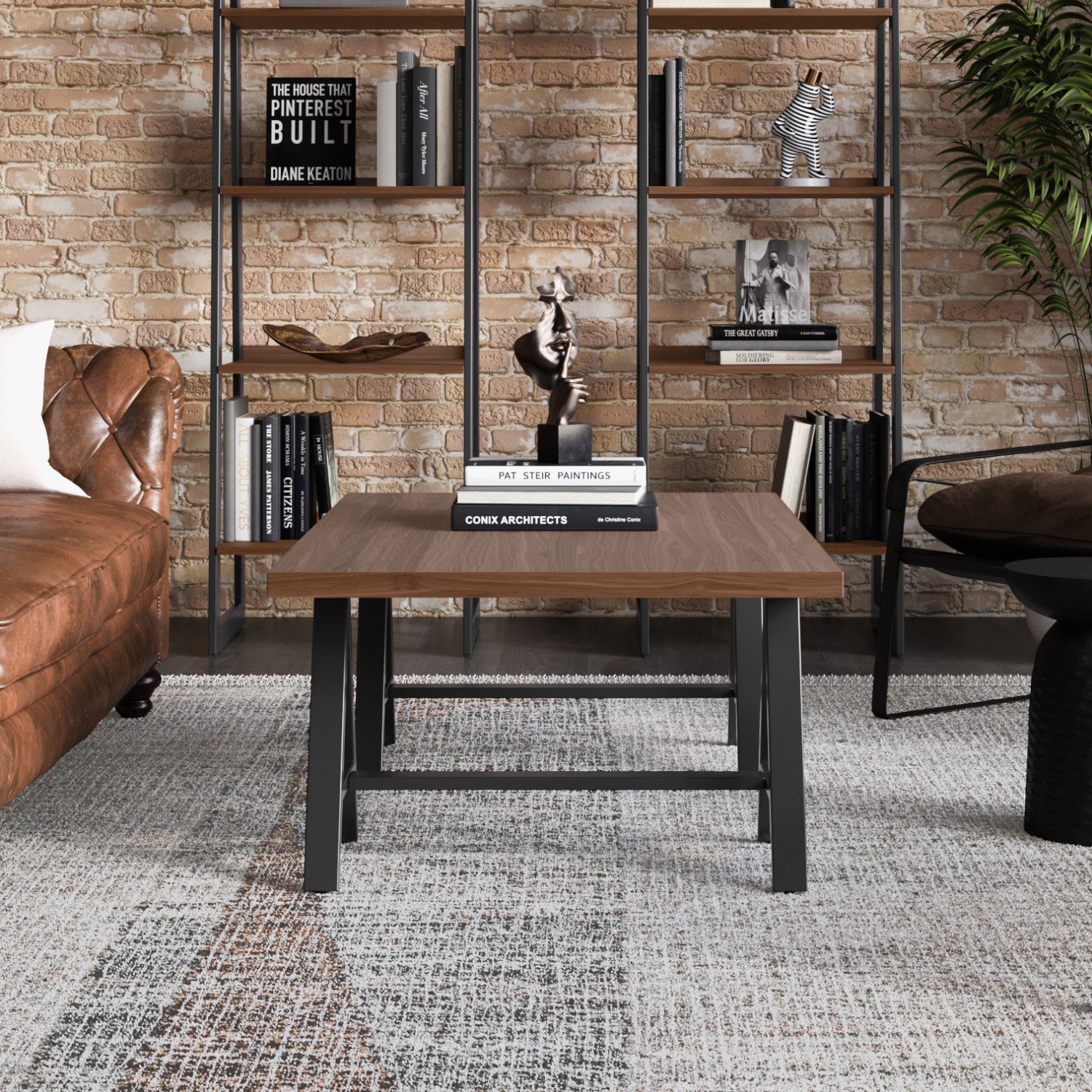 Large Coffee Table | Sawhorse Solid Walnut Veneer and Metal Coffee