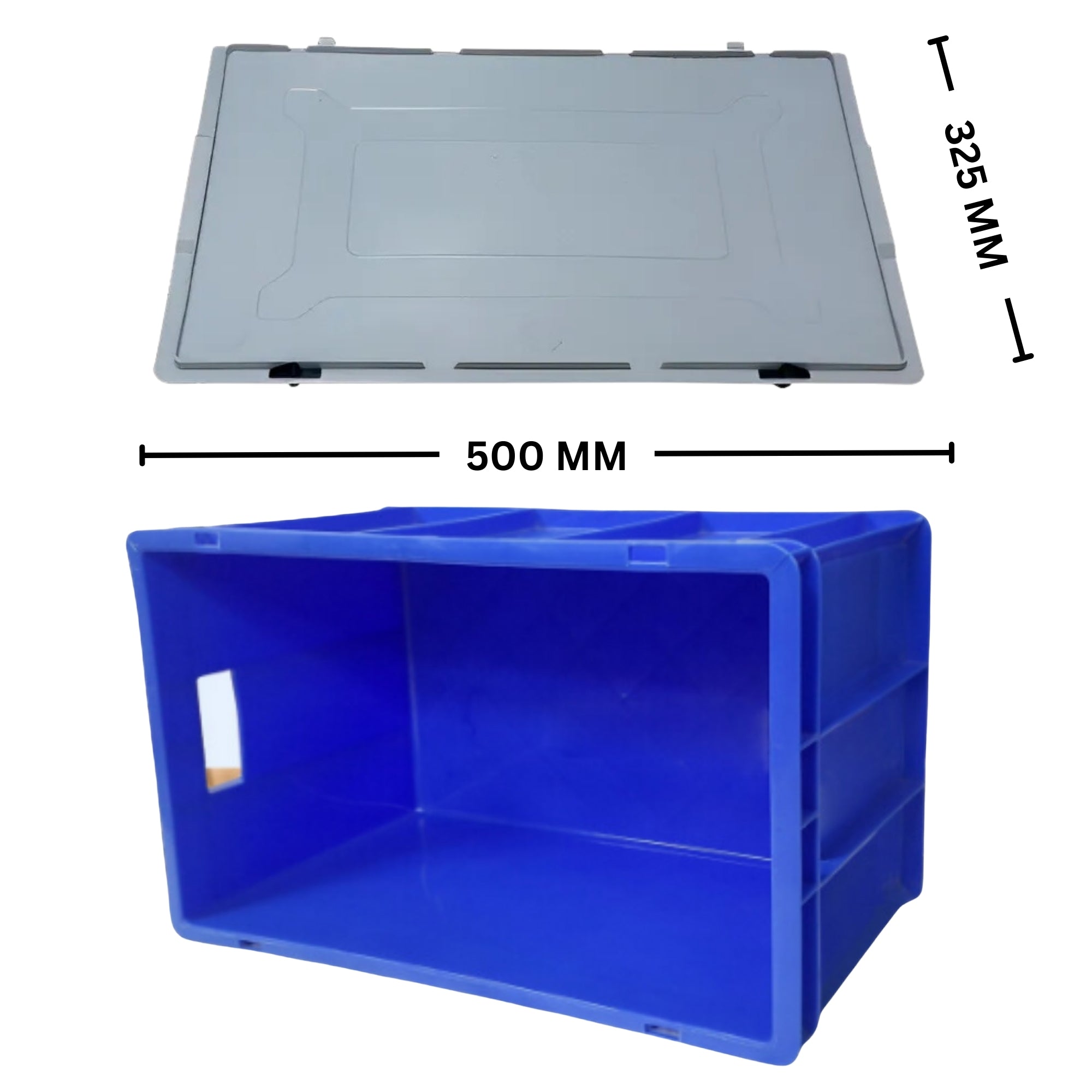 SINGHAL Blue Plastic Crate with Lid 500x325x250 MM – Heavy Duty
