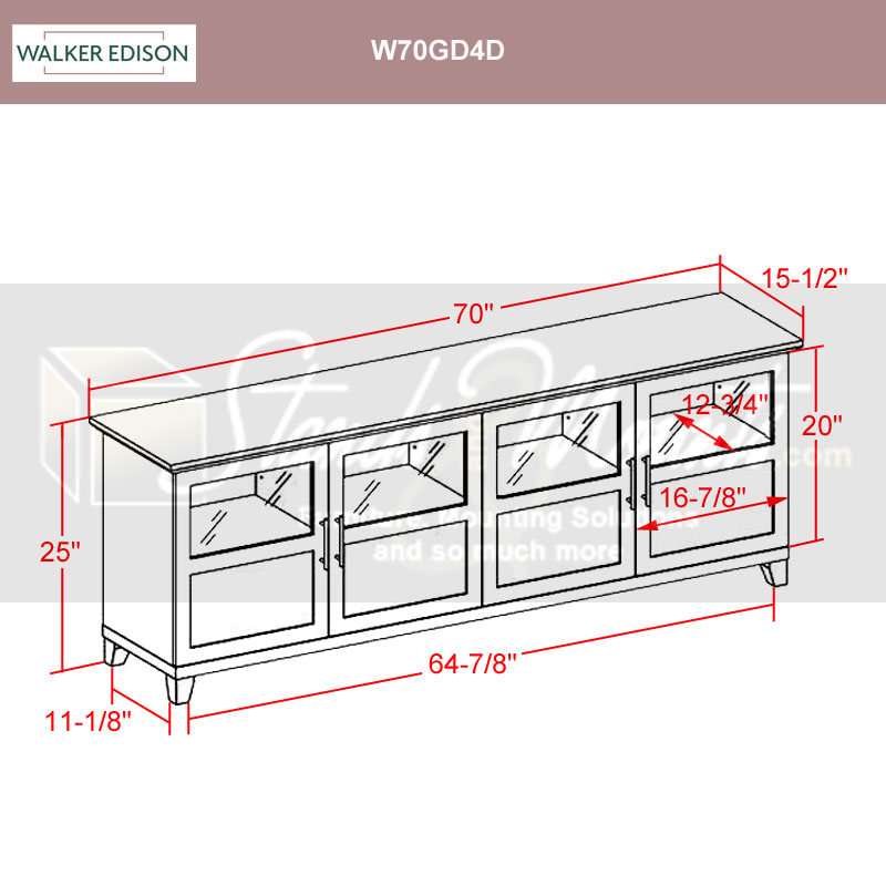 Walker Edison 70 in. TV Console, Glass & Wood Panel Doors (White