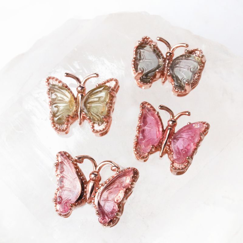 パーツ トルマリン 蝶々 両穴 1個 silver925 ピンクゴールド PG 希望