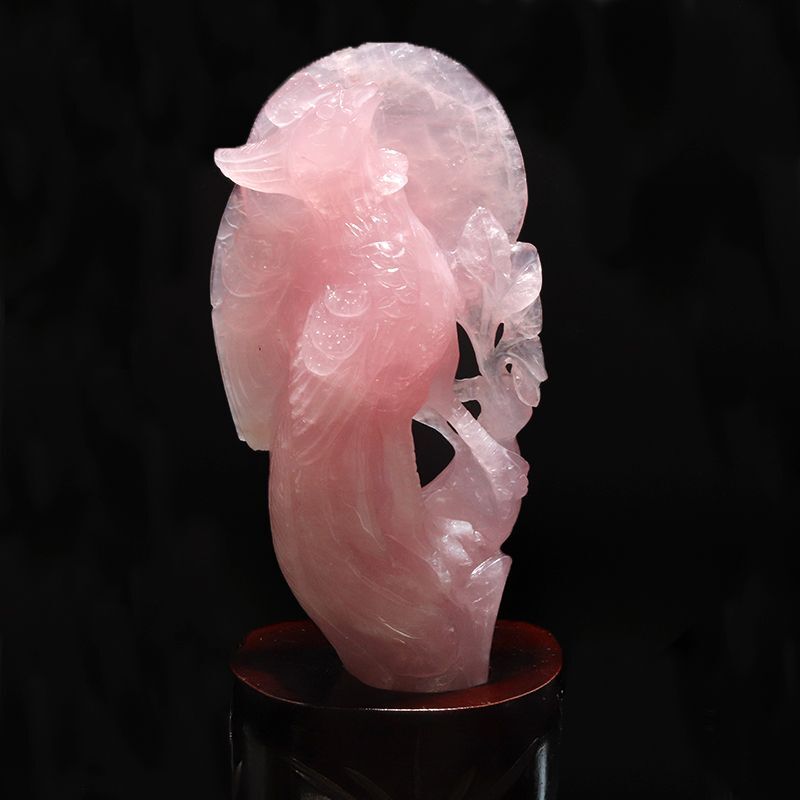 置物 ローズクォーツ 鳳凰 ブラジル産 台付き 風水 運気 金運 財運