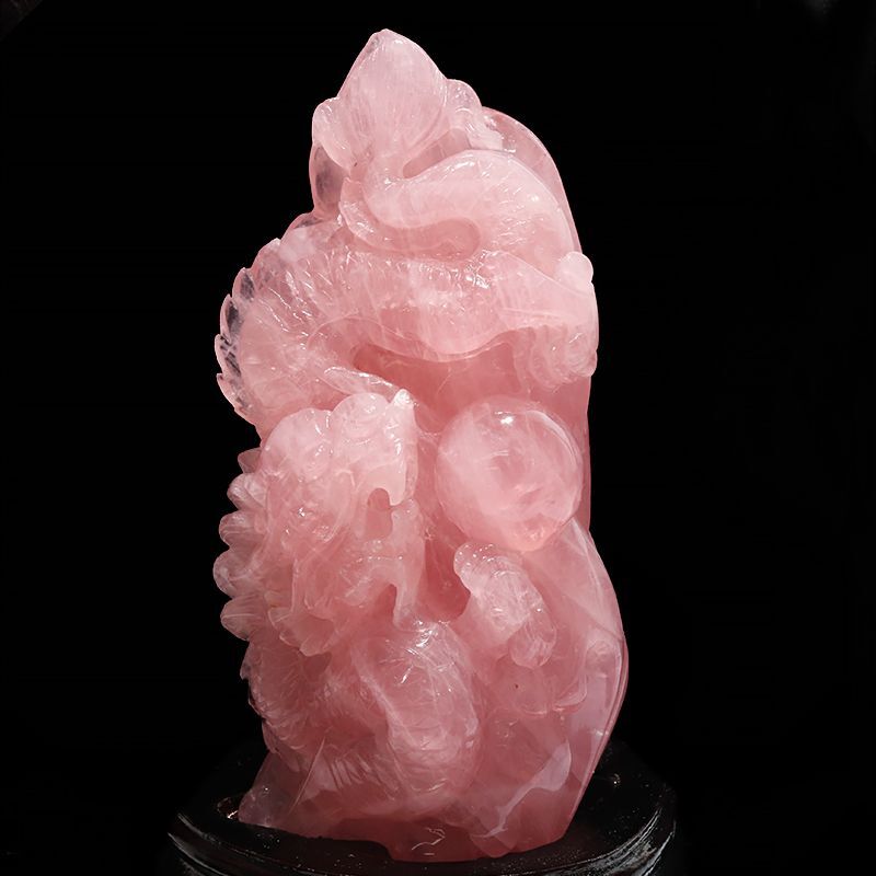 置物 ローズクォーツ 龍 ブラジル産 台付き 風水 運気 金運 財運 浄化