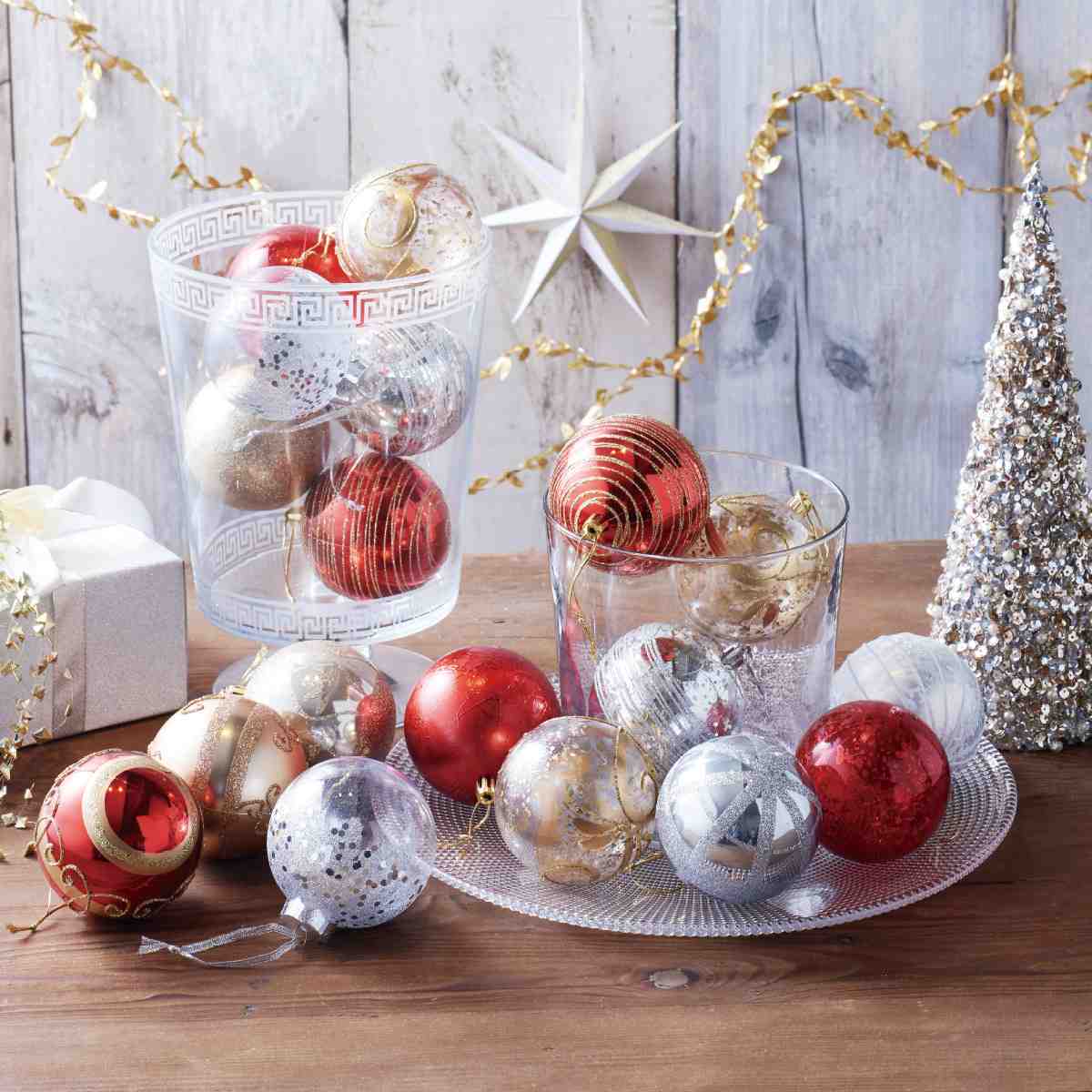 12個 オーナメントボール 8cm レッド