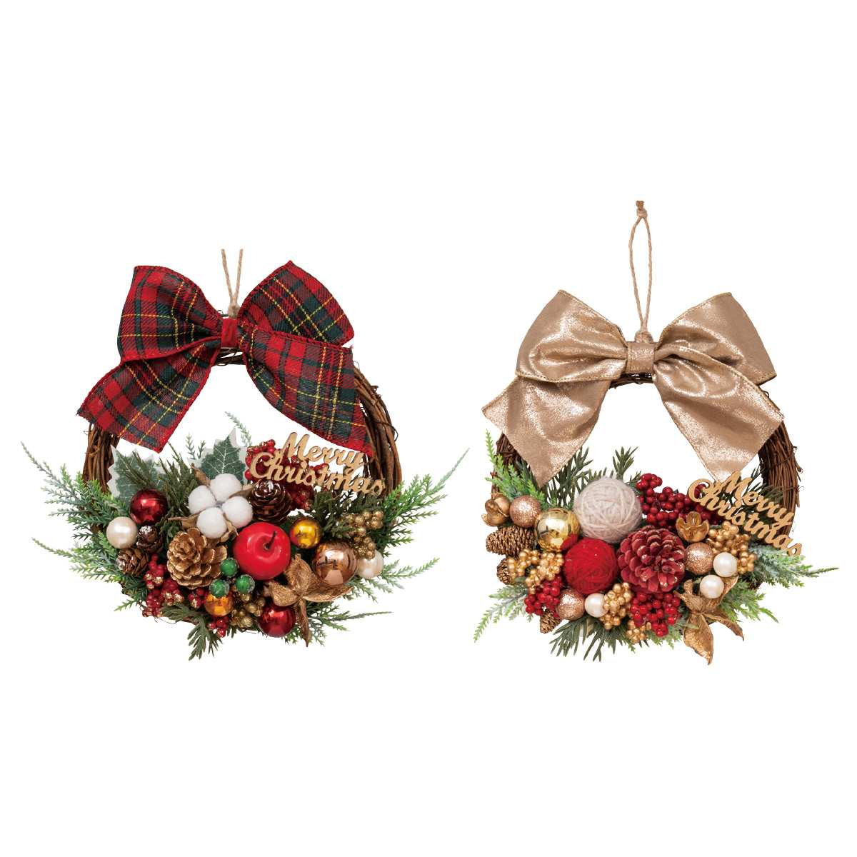 23cmリボンクリスマスリース チェックリボン