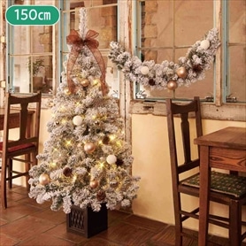 2WAYガーランド付クリスマスツリーセット スノー 150cm［ストエキ