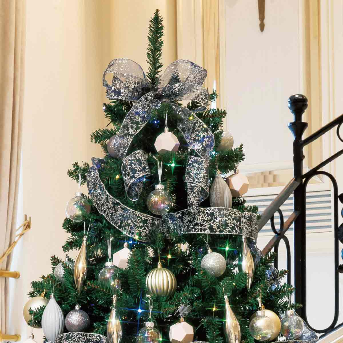 180cm クリスマスツリー シルバーリボン 【公式通販】