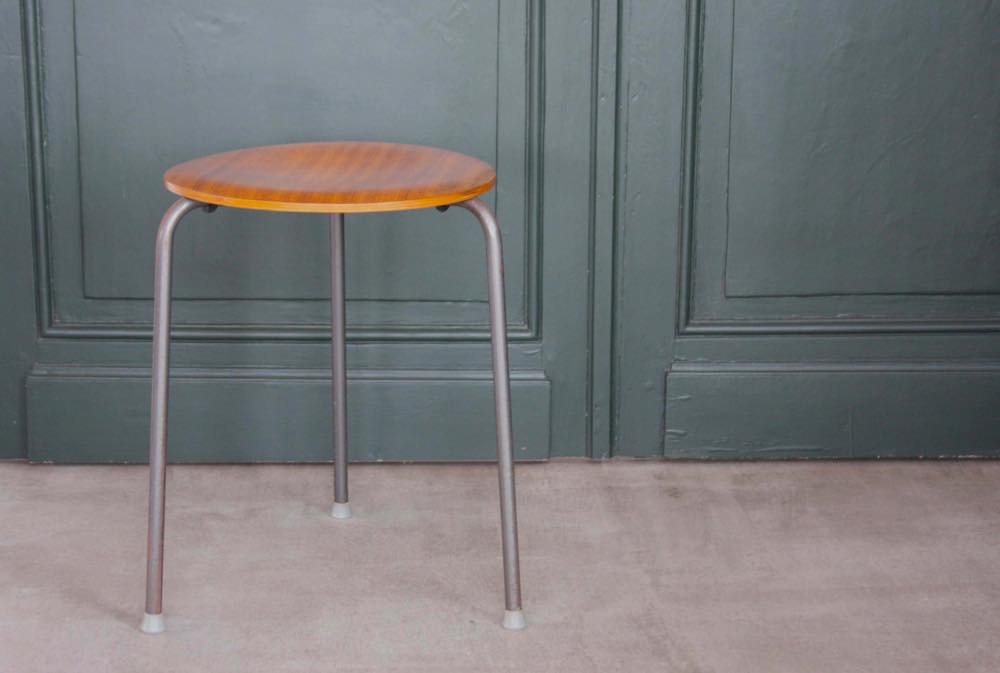 北欧ビンテージ家具／デンマーク製／3本脚スツールチーク×スチール