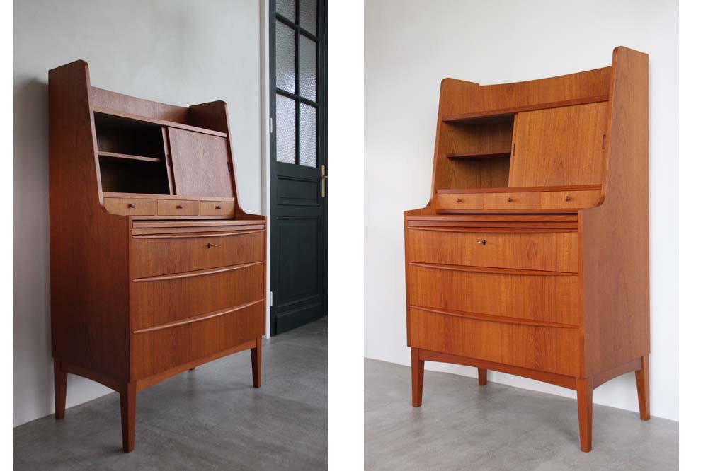 北欧ビンテージ家具/デンマーク製 チークライティングビューロー 3段