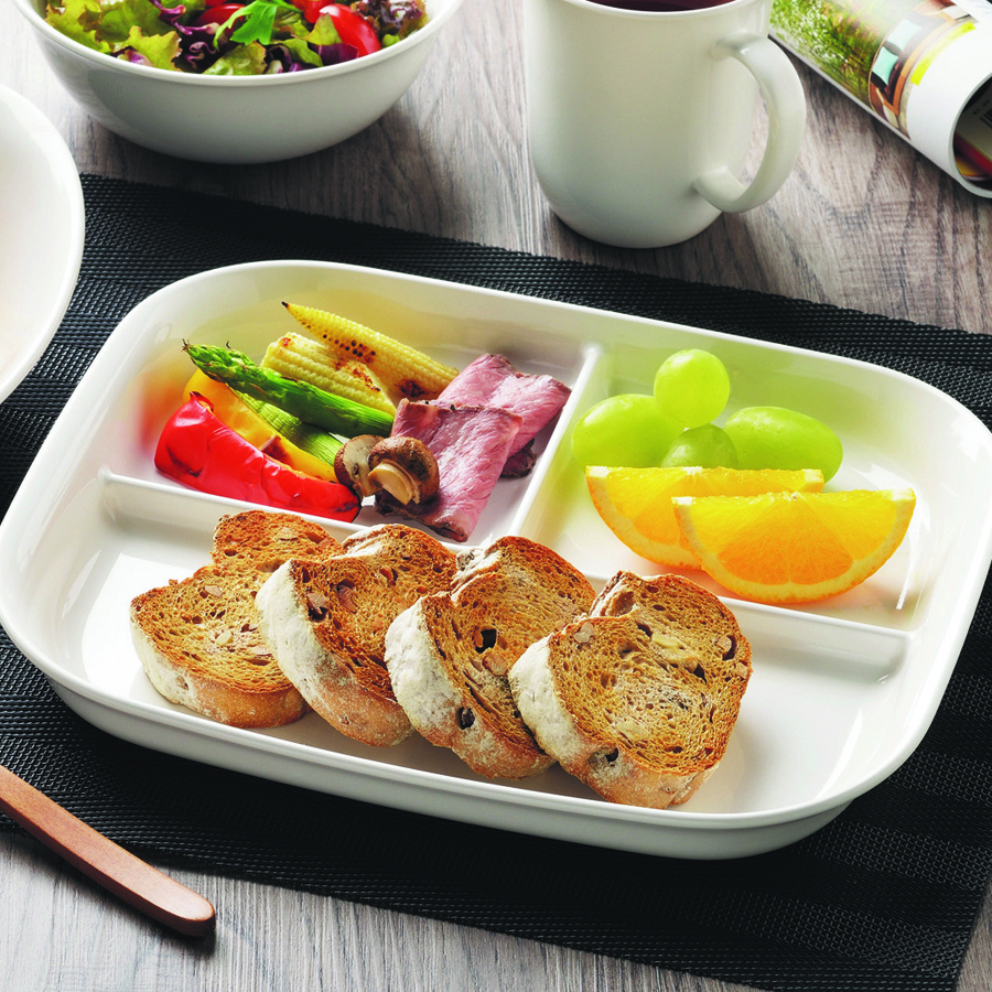 あつかいやすい仕切付スクエアプレート(ホワイト) K-6388