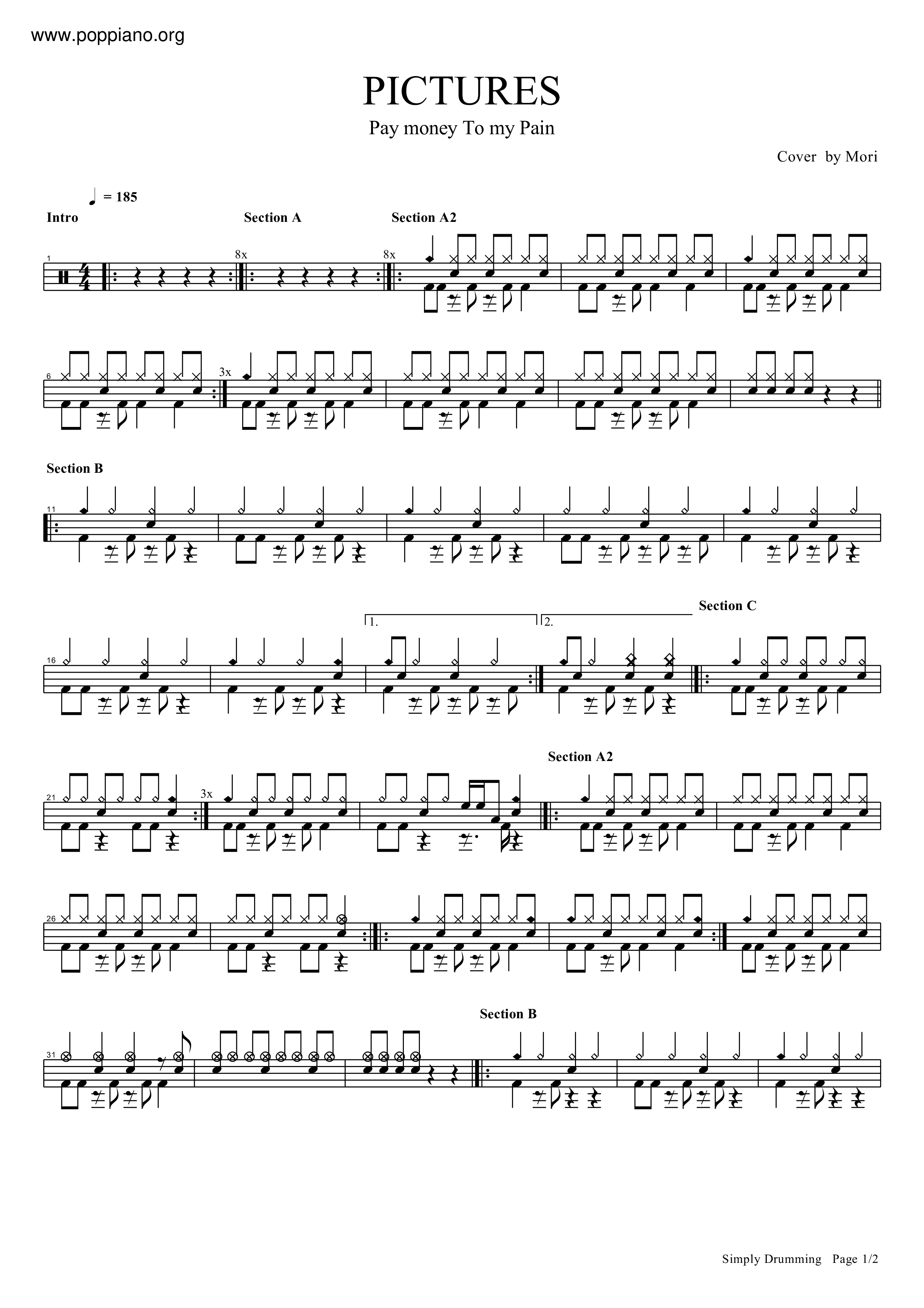 ☆Pay Money To My Pain - Pictures ドラムスコアpdf- POPPIANO.ORG