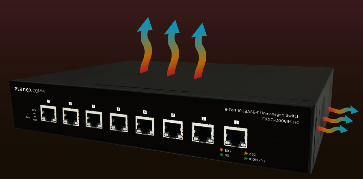 8ポート 10GBASE-T アンマネージドスイッチ 高冷却モデル｜FXXG-0008IM-HC
