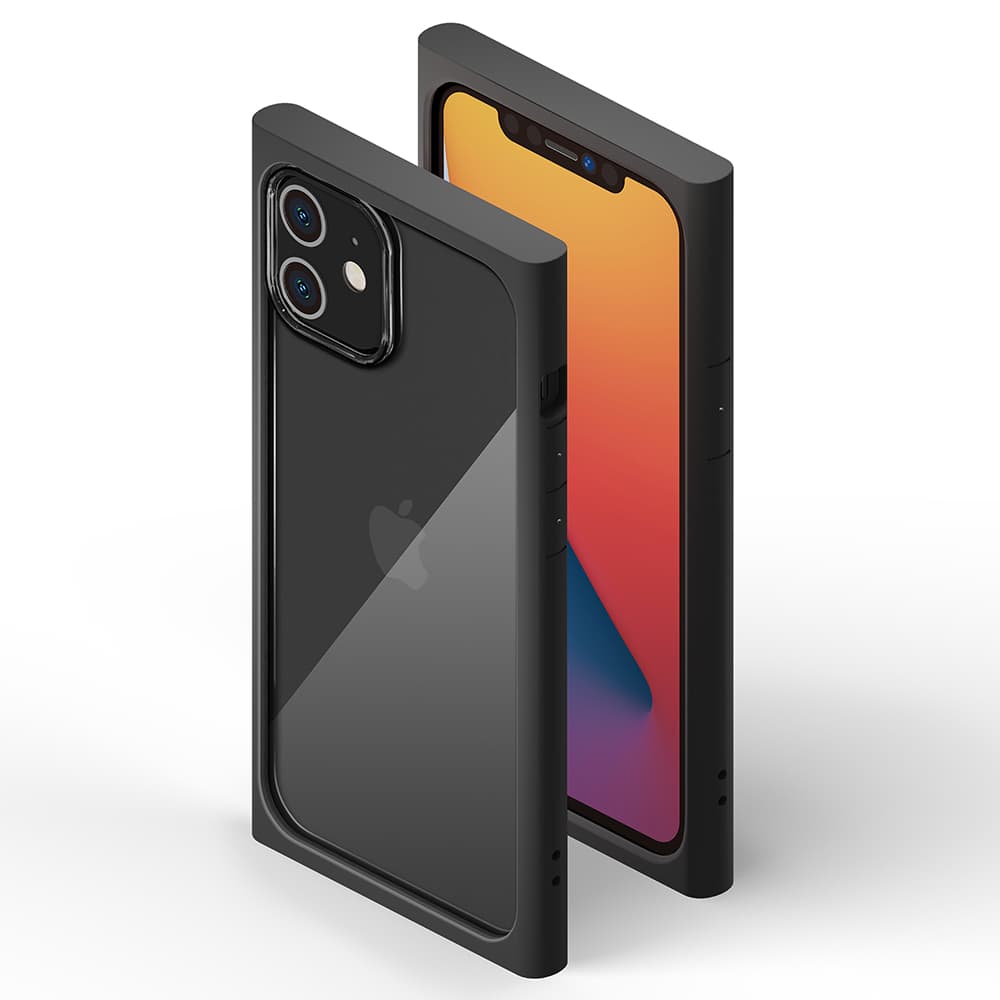 iPhone 12 /12 Pro用 ガラスタフケース スクエアタイプ ブラック｜株式