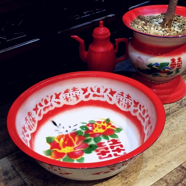 レトロチャイナ琺瑯たらい/ダブルハピネス牡丹/中国雑貨/大阪/堀江