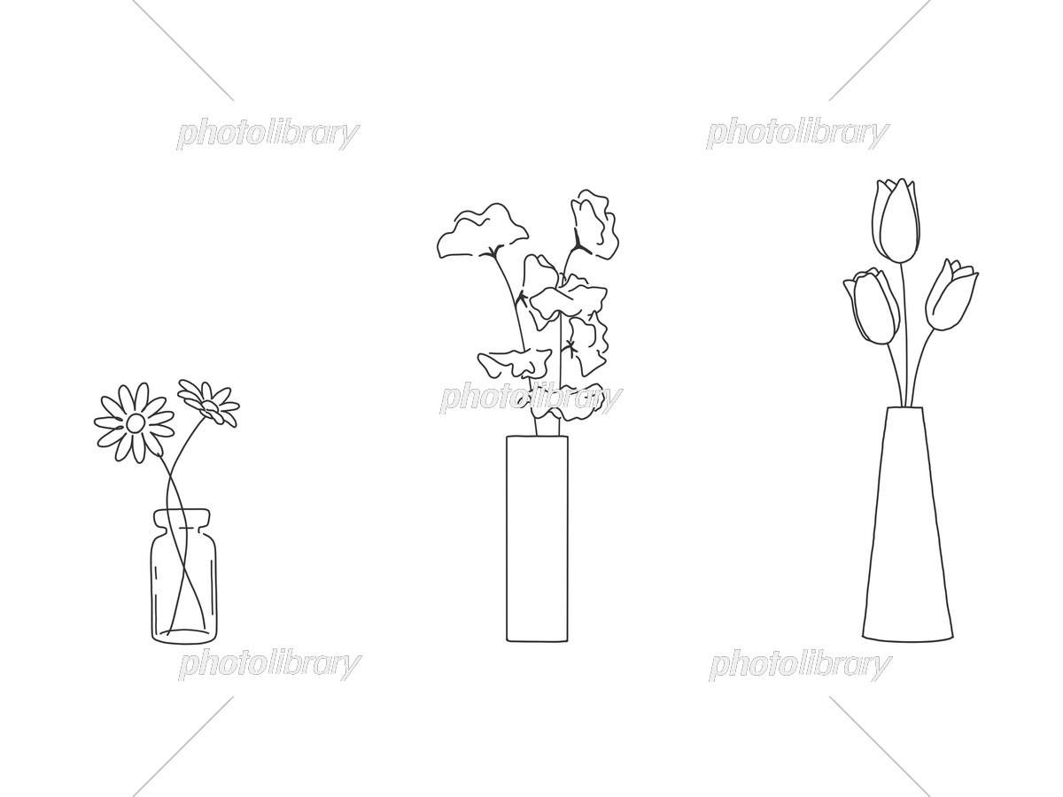 手描き風花瓶のチューリップなどの花 イラスト素材 [7027855] - フォト